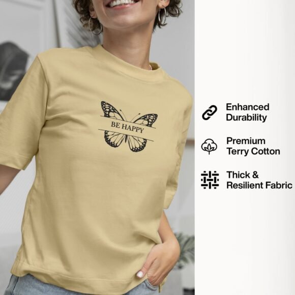 Neutral beige with a black graphic print T-shirt - Image 3