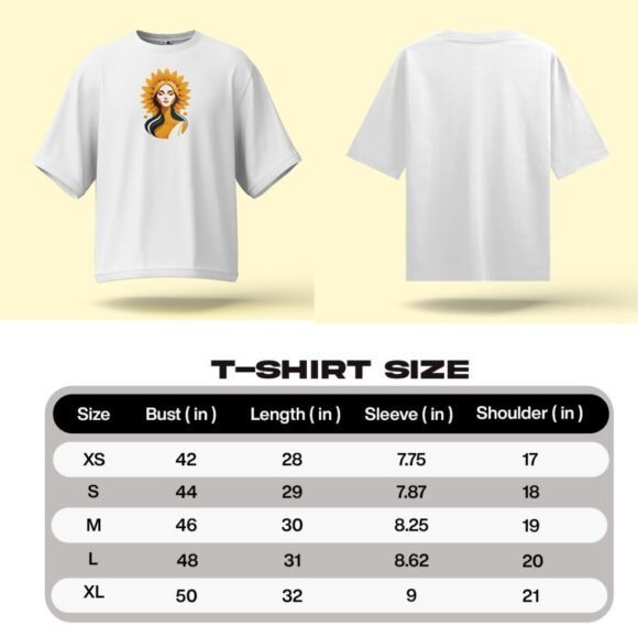Crisp white with vibrant sun goddess graphic on the front - Image 5