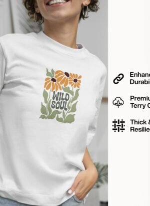 Classic white with vibrant floral "Wild Soul" front print