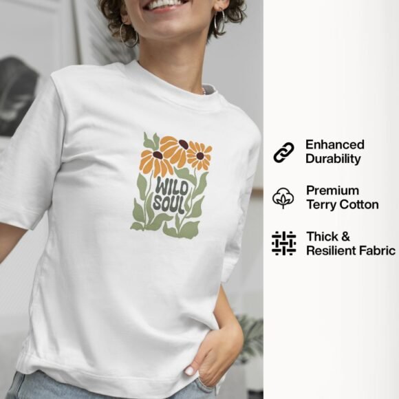 Classic white with vibrant floral "Wild Soul" front print - Image 3