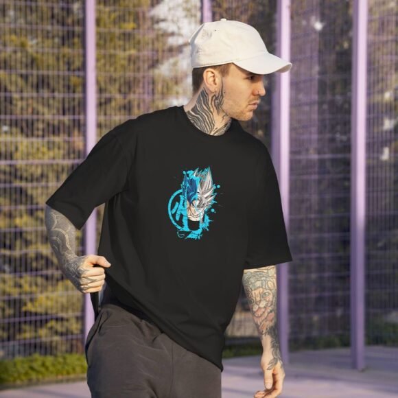 Unleash your Saiyan energy with this Super Saiyan Blue Goku Oversized T-Shirt - Image 2