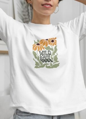 Classic white with vibrant floral "Wild Soul" front print
