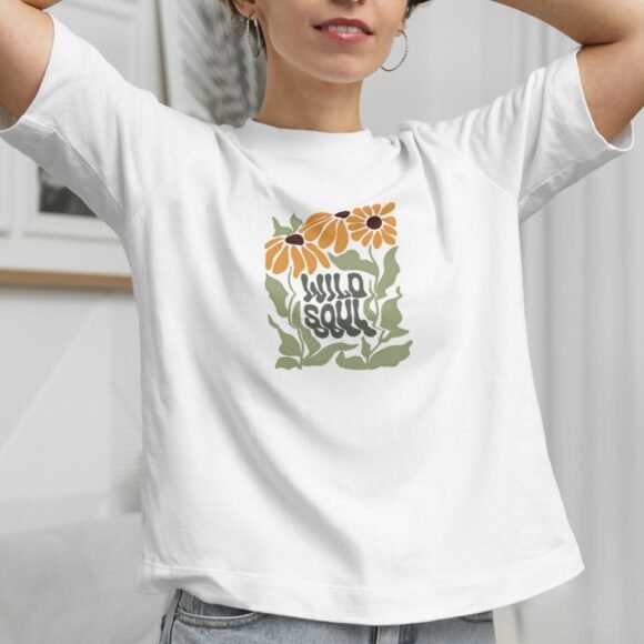 Classic white with vibrant floral "Wild Soul" front print - Image 4