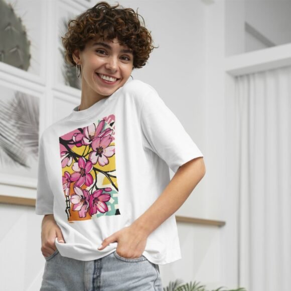 White base with a vivid multicolor floral graphic - Image 2