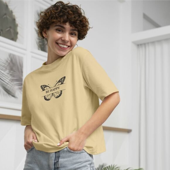 Neutral beige with a black graphic print T-shirt - Image 2