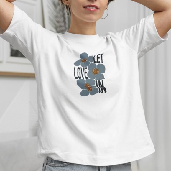 White t-shirt with floral "Let Love In" front graphic - Image 4