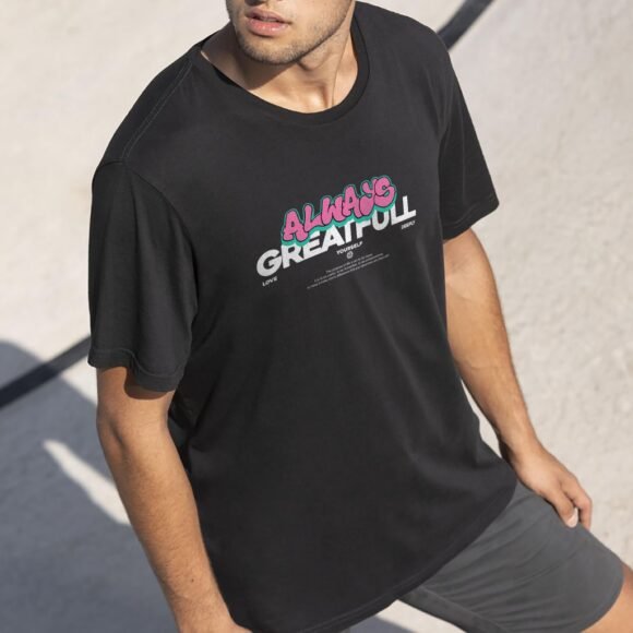 ALWAYS GREAT FULL" print black t-shirt - Image 2