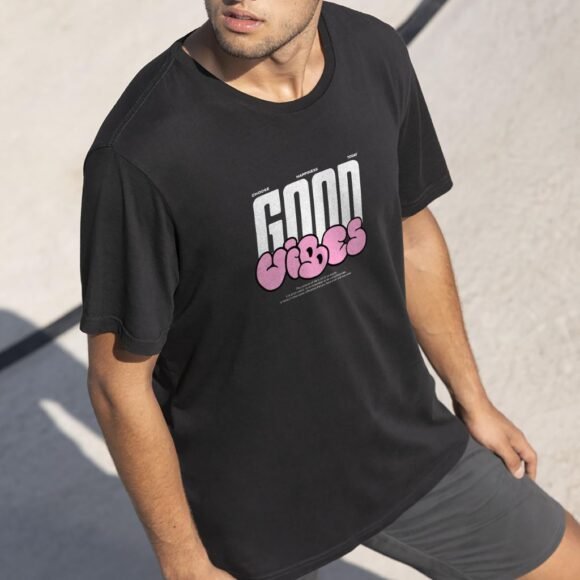 "GOOD VIBES" front print in contrasting white and pink. - Image 4