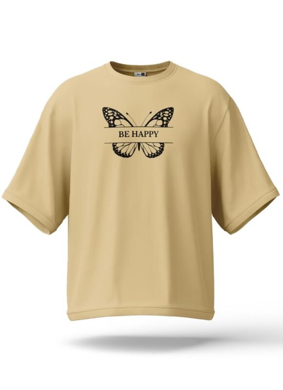 Neutral beige with a black graphic print T-shirt