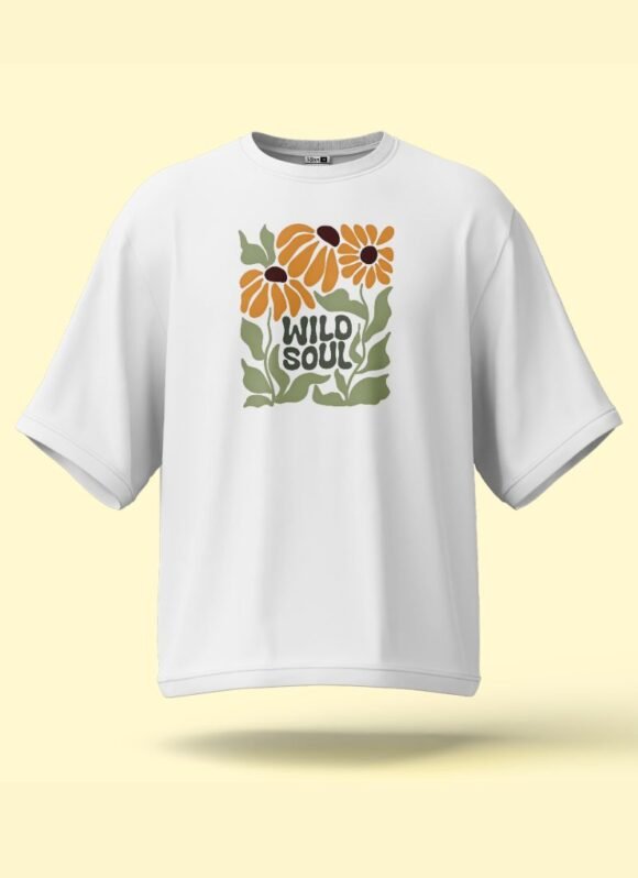 Classic white with vibrant floral "Wild Soul" front print