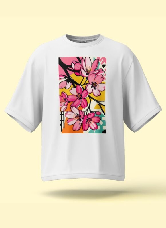 White base with a vivid multicolor floral graphic