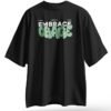 "EMBRACE GRACE" front print with artistic typography and soft green highlight.