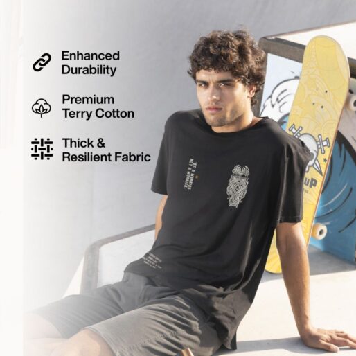 Warrior Spirit Black Oversized Graphic T-Shirt