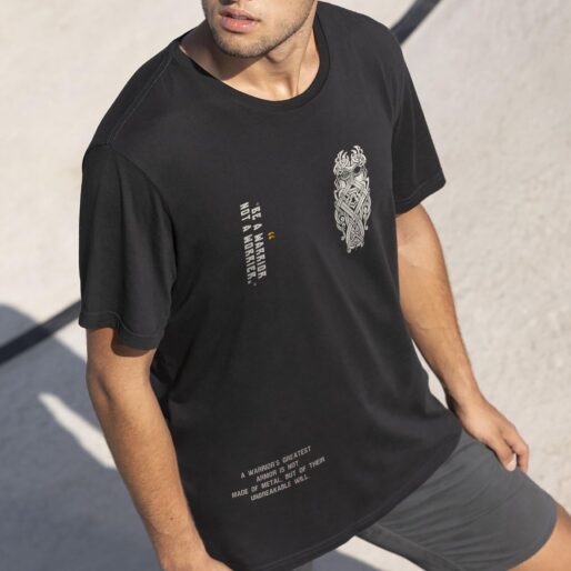 Warrior Spirit Black Oversized Graphic T-Shirt