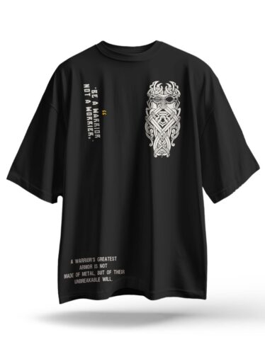 Warrior Spirit Black Oversized Graphic T-Shirt