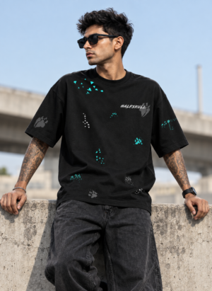 Midnight Roar black oversized t-shirt — front view