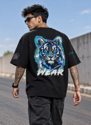 Midnight Roar black oversized t-shirt — back view