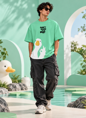 White Quack Mint Green Oversized T-Shirt