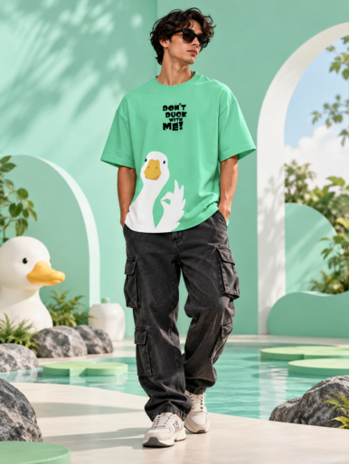 White Quack Mint Green Oversized T-Shirt