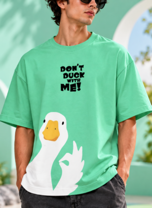 White quack mint green oversized t-shirt — front view