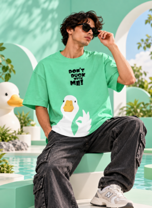 White quack mint green oversized t-shirt — back view