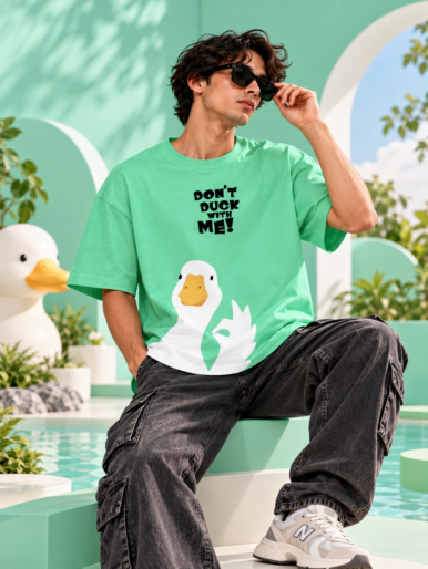 White Quack Mint Green Oversized T-Shirt