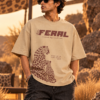 Feral Instinct beige leopard print oversized t-shirt — front view