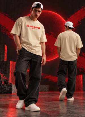 Angry man beige oversize tshirt