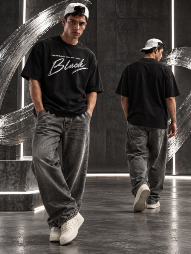 Black statement black oversize tee