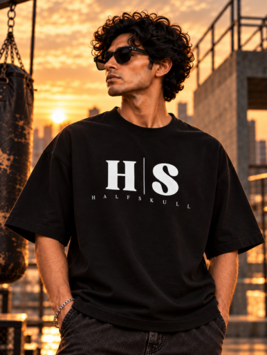 Halfskull premium black oversize tee