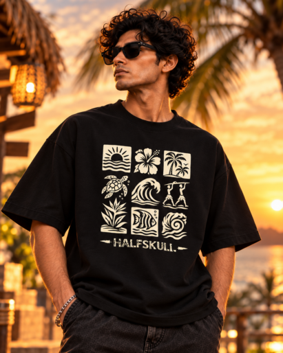 Island vibes black oversize tee