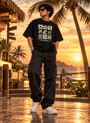 Island vibes black oversize tee