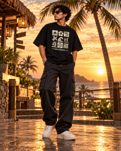 Island vibes black oversize tee