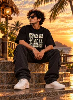 Island vibes black oversize tee