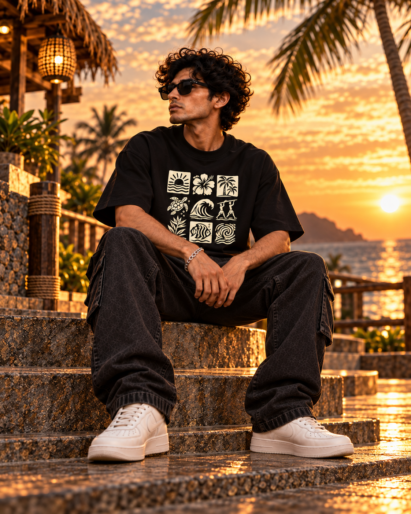 Island vibes black oversize tee