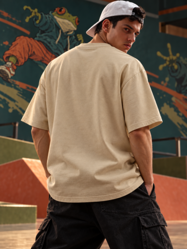 kung fu frog beige oversize tshirt