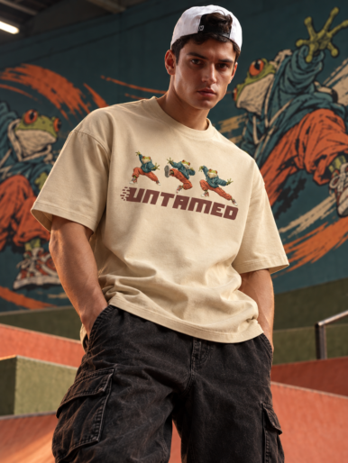 kung fu frog beige oversize tshirt