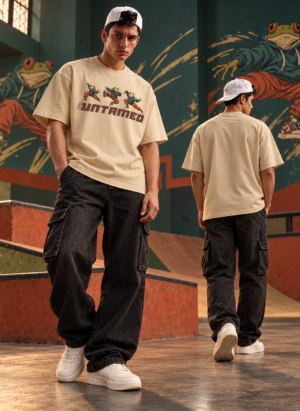 kung fu frog beige oversize tshirt