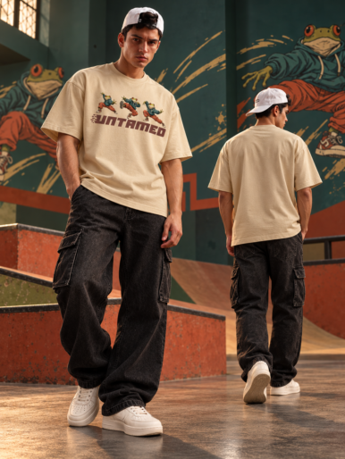 kung fu frog beige oversize tshirt