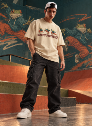kung fu frog beige oversize tshirt