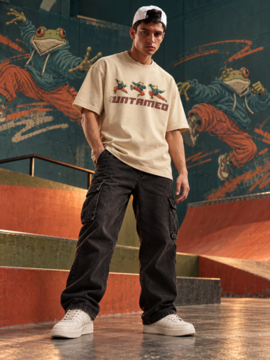 kung fu frog beige oversize tshirt