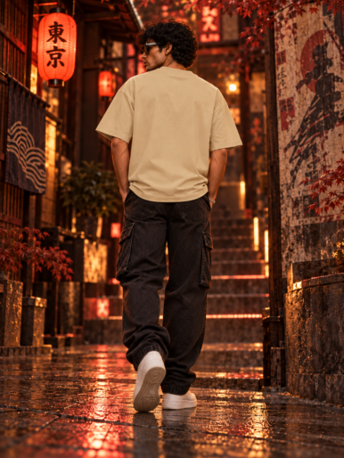 Midnight dark Tokyo beige oversize tshirt