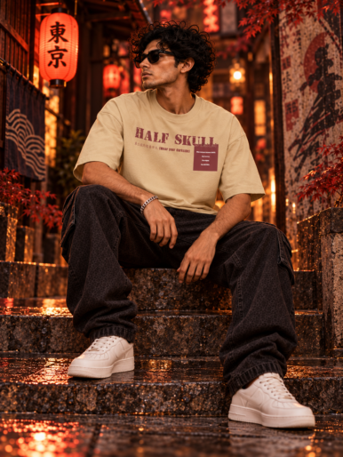 Midnight dark Tokyo beige oversize tshirt