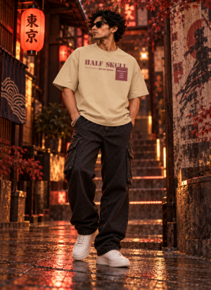 Midnight dark Tokyo beige oversize tshirt