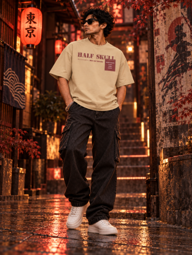 Midnight dark Tokyo beige oversize tshirt