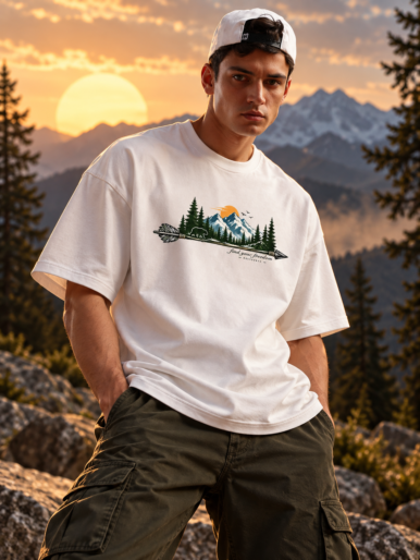 Mountain adventures white oversize size tee