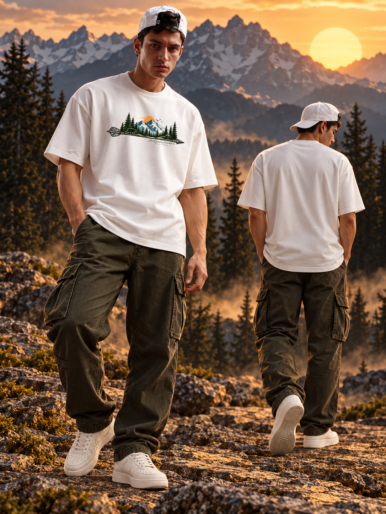 Mountain adventures white oversize size tee