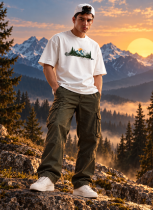 Mountain adventures white oversize size tee