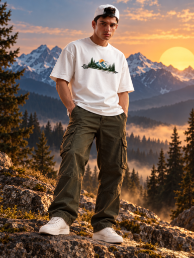 Mountain adventures white oversize size tee