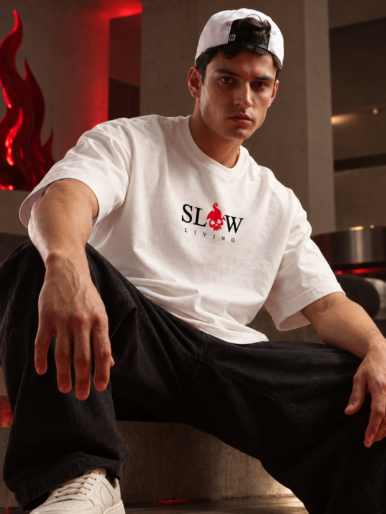 Slow living white oversized tee
